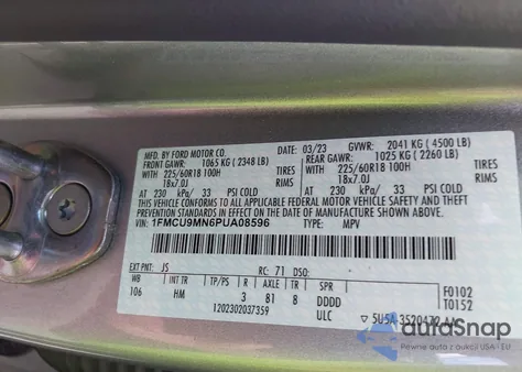 2023 Ford Escape St-Line z USA, uszkodzony, nr VIN 1FMCU9MN6PUA08596